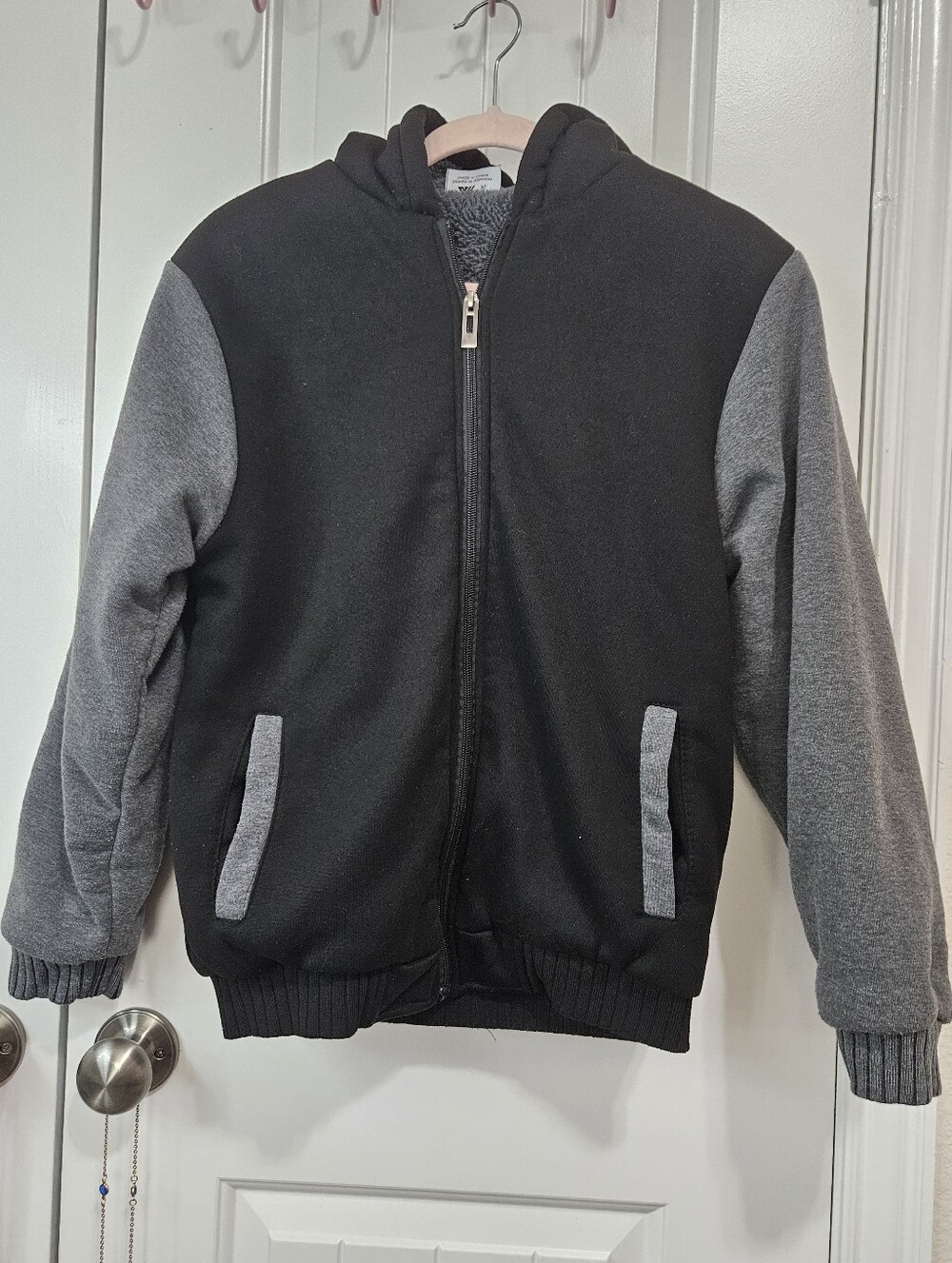 Kids Two-Tone Black and Gray Heavyweight Hooded Zip Jacket
